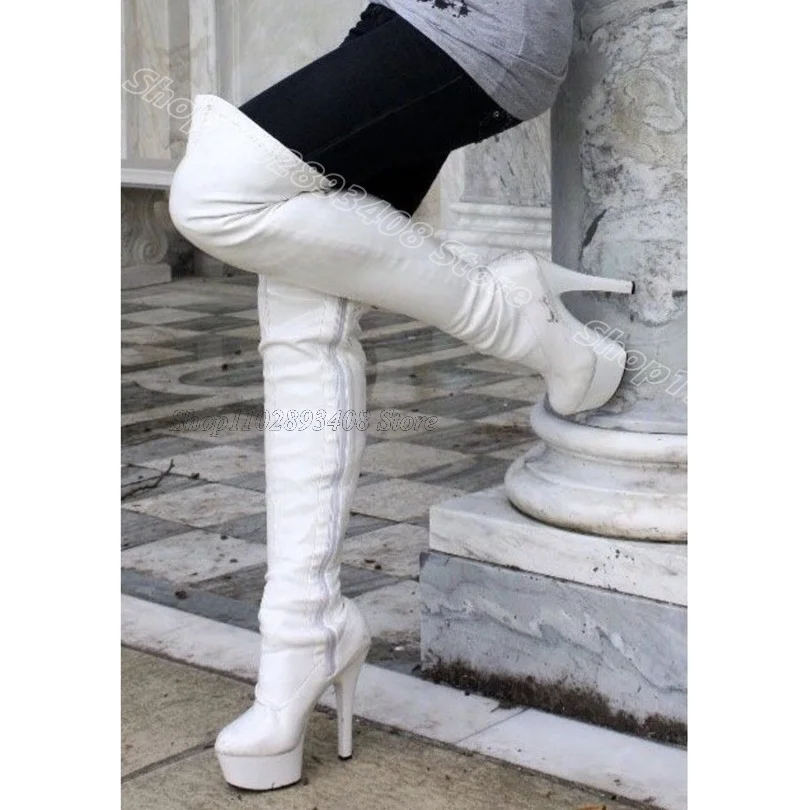 

White Patent Leather Solid Boots Platform Side Zipper Women New Stylish Party Sexy Dancing Over Knee Boots Zapatos Para Mujere