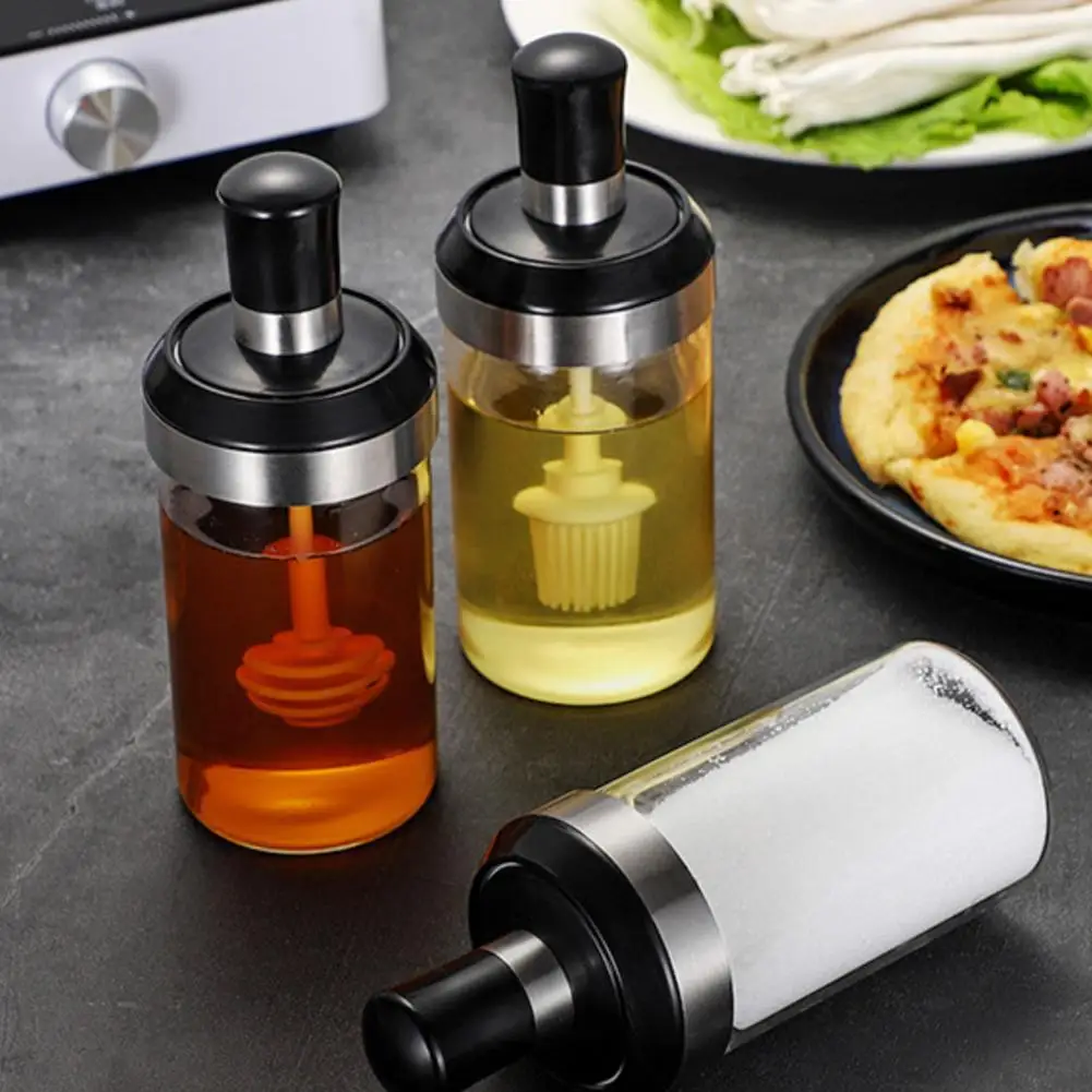 Seasoning Jars Oil Brush Honey Container Food Storage  Glass  Tank Kitchen Spice Kit Bottles Pepper Spoon