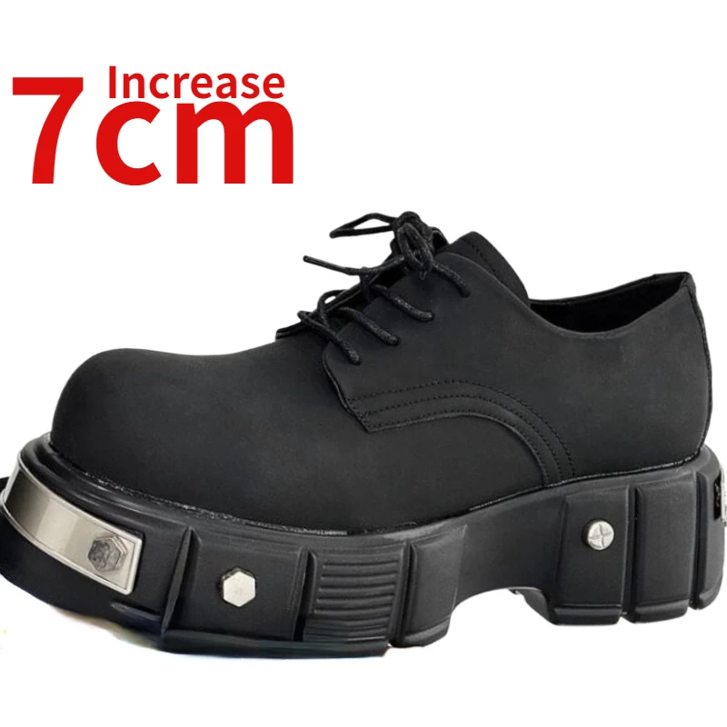 Shoes for Men's Iron Toe Design Breathable Elevated Derby Shoes Height Increased 6cm Advanced Function Thick Sole Leather Shoes