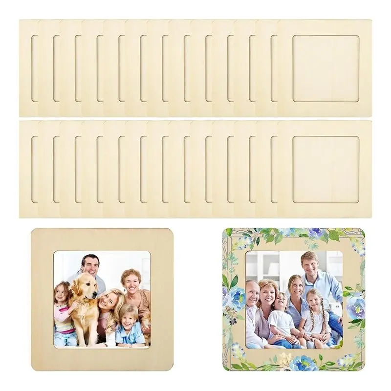 BAAR-Photo Frame Holders 30Pcs DIY Wooden For DIY Painting Unfinished Frames Custom Picture Display