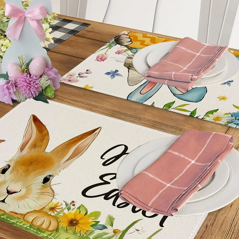 Bunny Happy Easter Set of 4 Placemats, Seasonal Spring Kitchen Table Decoration Indoor Holiday Party Decor 30x45cm view 3