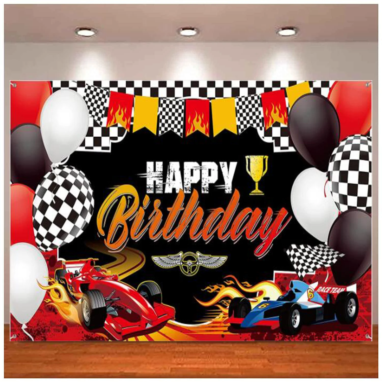 Car Racing Happy Birthday Photography Backdrop Car Themed Decorations Party Photo Background Supplies Banner Poster