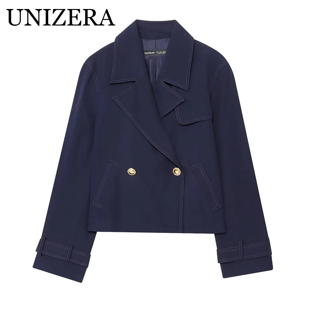 

Autumn new women's solid color simple commuting versatile double breasted short jacket