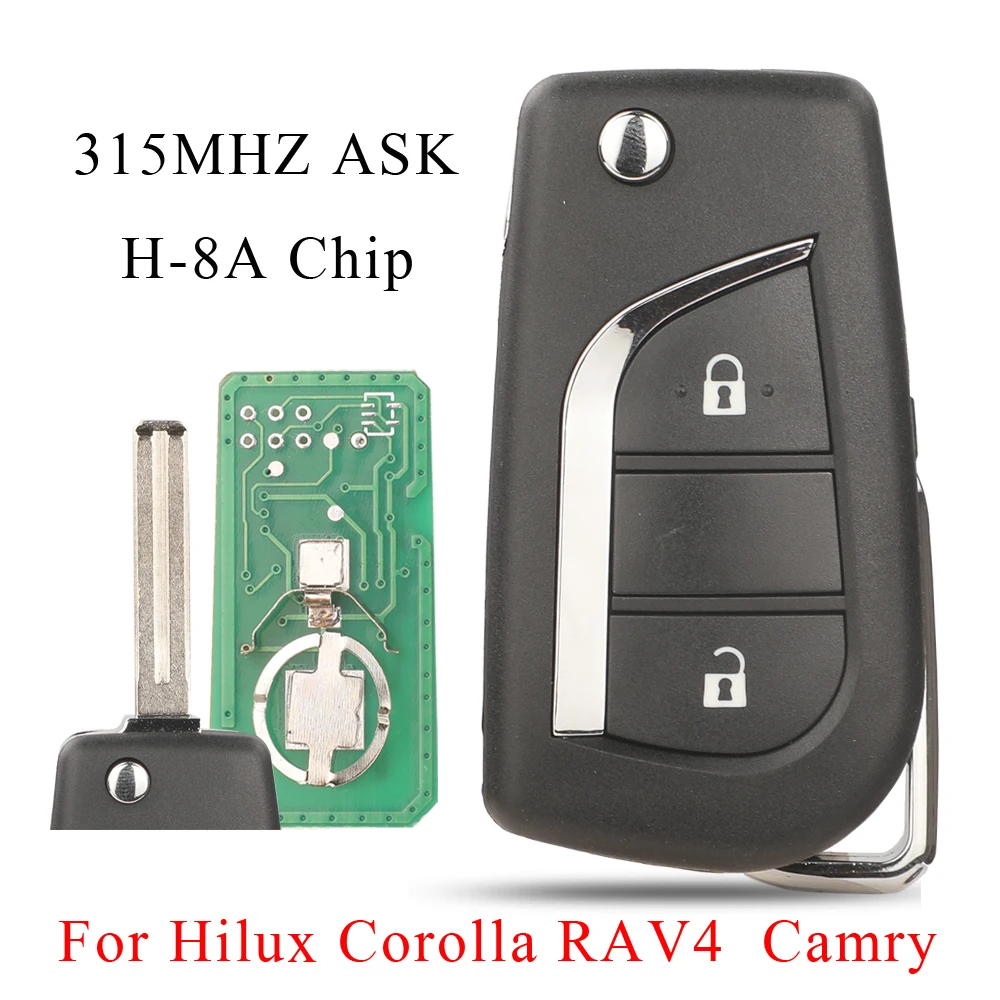 Jingyuqin 2 Buttons 315MHz ASK 8A H Chip Flip Remote Control Car Key For Toyota Hilux Corolla RAV4  Camry 2016 2017 2018