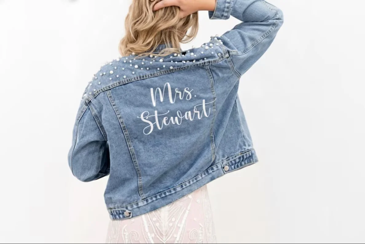 Custom Embroidered Bride Denim Jacket, Bride Jean Jacket, Future Mrs Jacket, Personalized Wedding Jacket, Wedding Jean Jacket