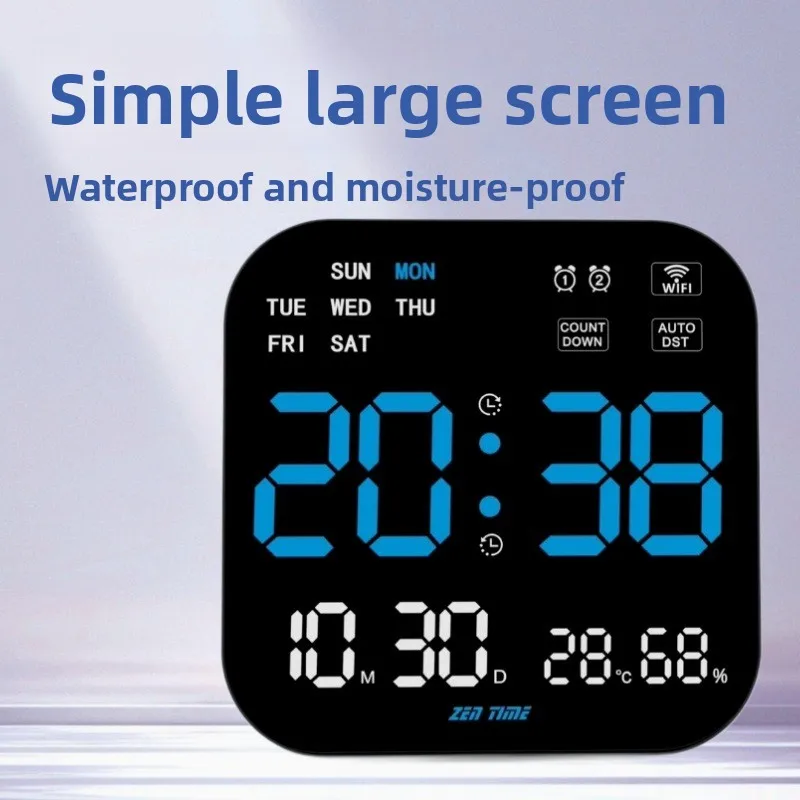 Large Screen LED Wall Clock with Ambient Light–Minimalist Hanging Decor for Living Room Bedroom, Modern Date Temperature Display