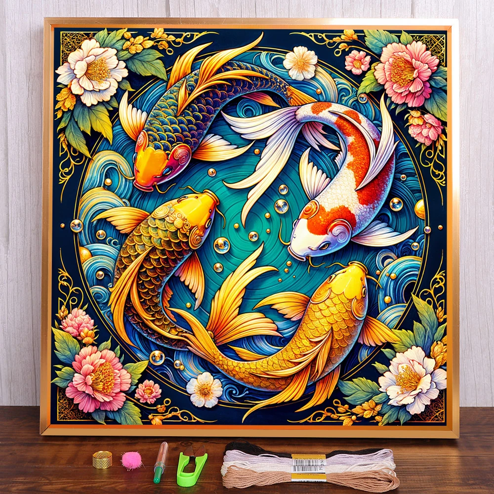 

Flower Koi Printed Canvas Cross Stitch Embroidery Set DMC Threads Handicraft Hobby Craft Handiwork For Adults Jewelry Room Decor