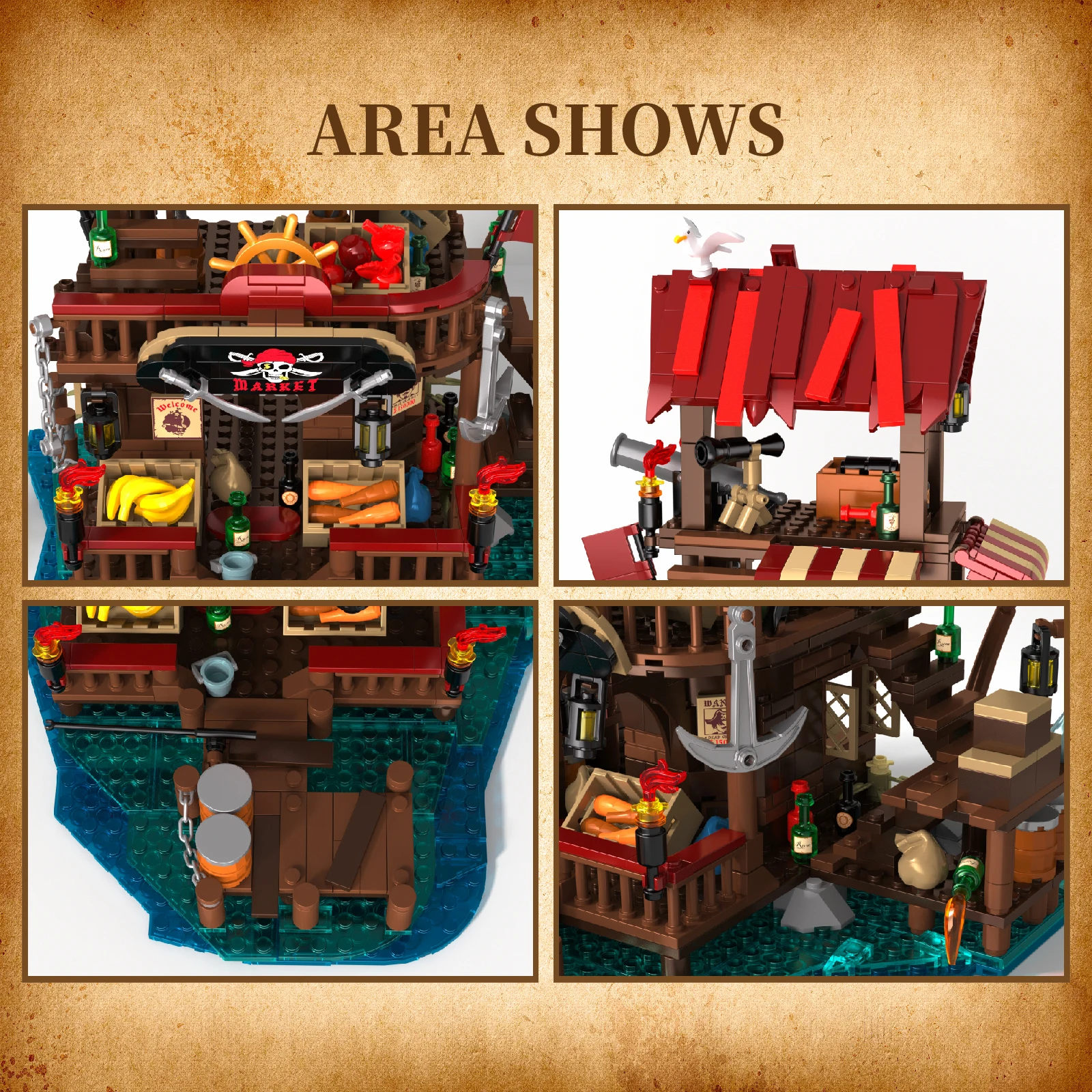 856 pezzi Mercato al mare Casa Building Blocks Modello Set Assemblaggio MOC Mattoni Ornamenti Kid Decorazione da tavolo fai da te Giocattoli