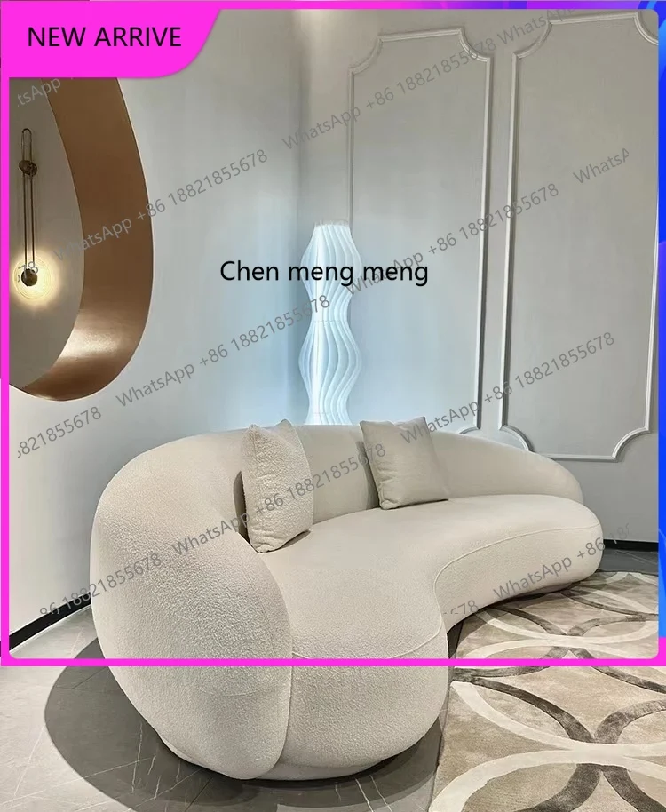 

M78 Three-person sofa, lamb wool, beauty salon reception minimalist arc, sofa