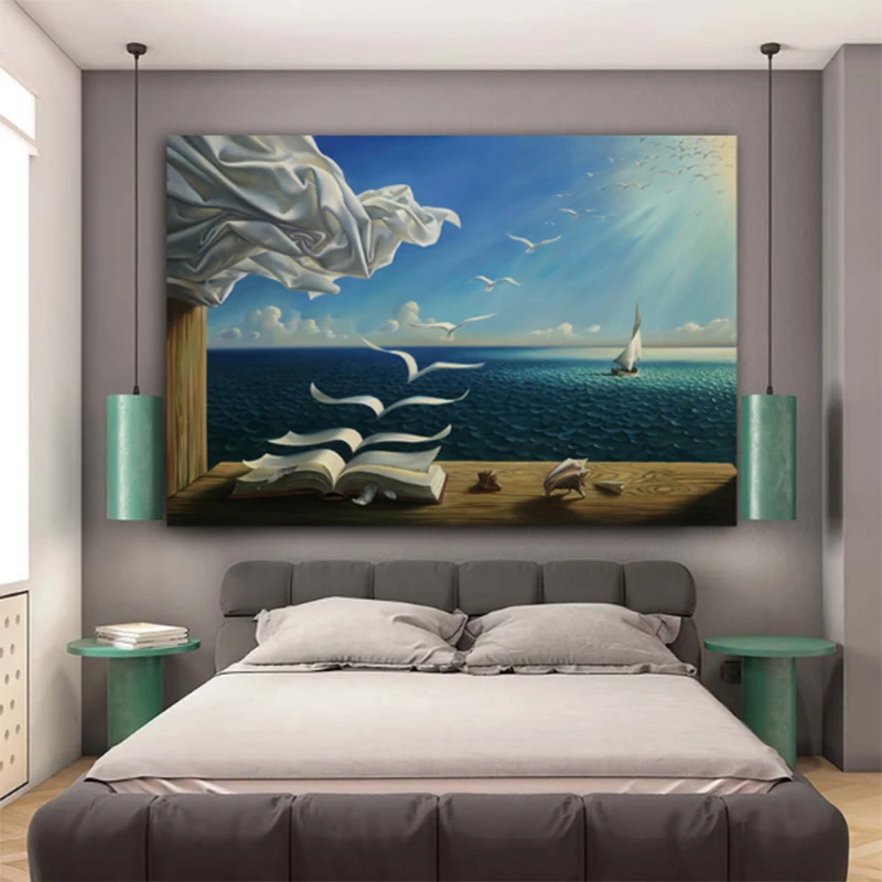 Salvador Dali Canvas Art Print Poster The Waves Book Sailboat Picture Canvas painting Diary of Discovery by Vladimir Kush