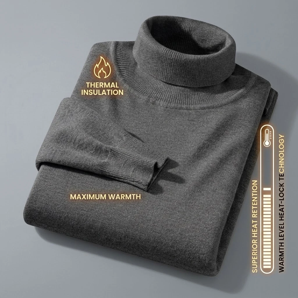 Herren Warmer Rollkragenpullover Einfarbiger Anti-Pilling Strickpullover Klassischer Herbst Hochwertiger Gestrickter Trendiger Herren Winter Streetwear – Detail 7