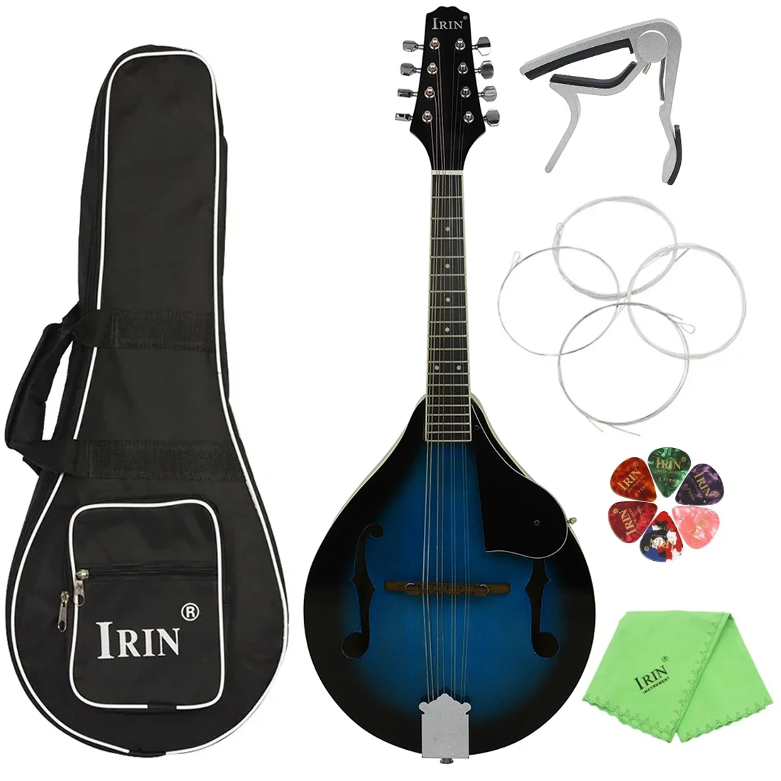 IRIN Blue Black Bordered Mandolin Set 8 Strings A Style Mandolin with Case Strings for Beginners Practice Instruments Guitar