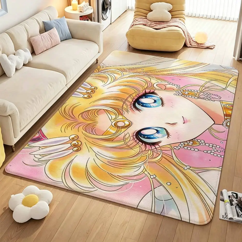 Cute Magical girl S-Sailor Moon Indoor Short Plush Door Mat Anti-Slip Backing Soft Foot Mat for Entryway Bedroom