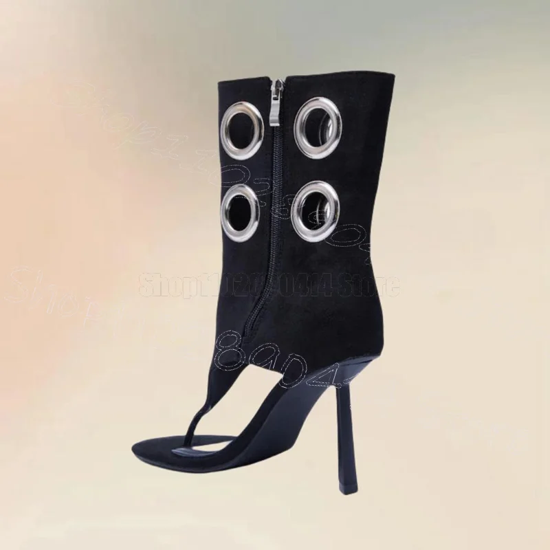 

Circle Design Black Flip Flop Sandals Boots Side Zipper Women Shoes Thin High Heels Party Feast Dating 2026 Zapatos Para Mujere