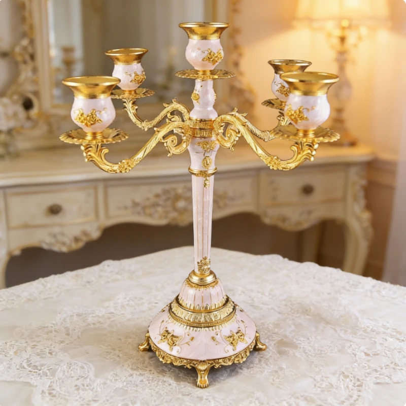 الفاخرة 3/5-الذراع خمر الشمعدانات الوردية حامل شموع معدني أوروبي للشموع المستدقة ديكور المنزل الأنيق #1