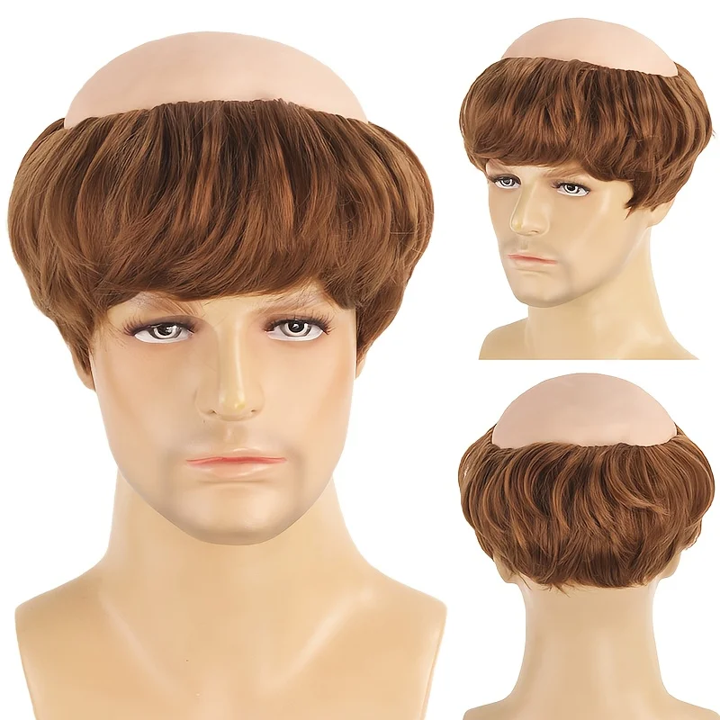 Shaved Monk synthetic Wig with Brown and Silvery Braids - Adult Costume Wig for Men, Stylish Straight Style