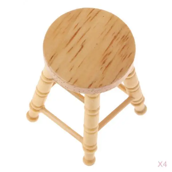 Wooden Miniature Round Stool Model Dollhouse Furniture Accessory Natural Wood for Miniature Room Decor