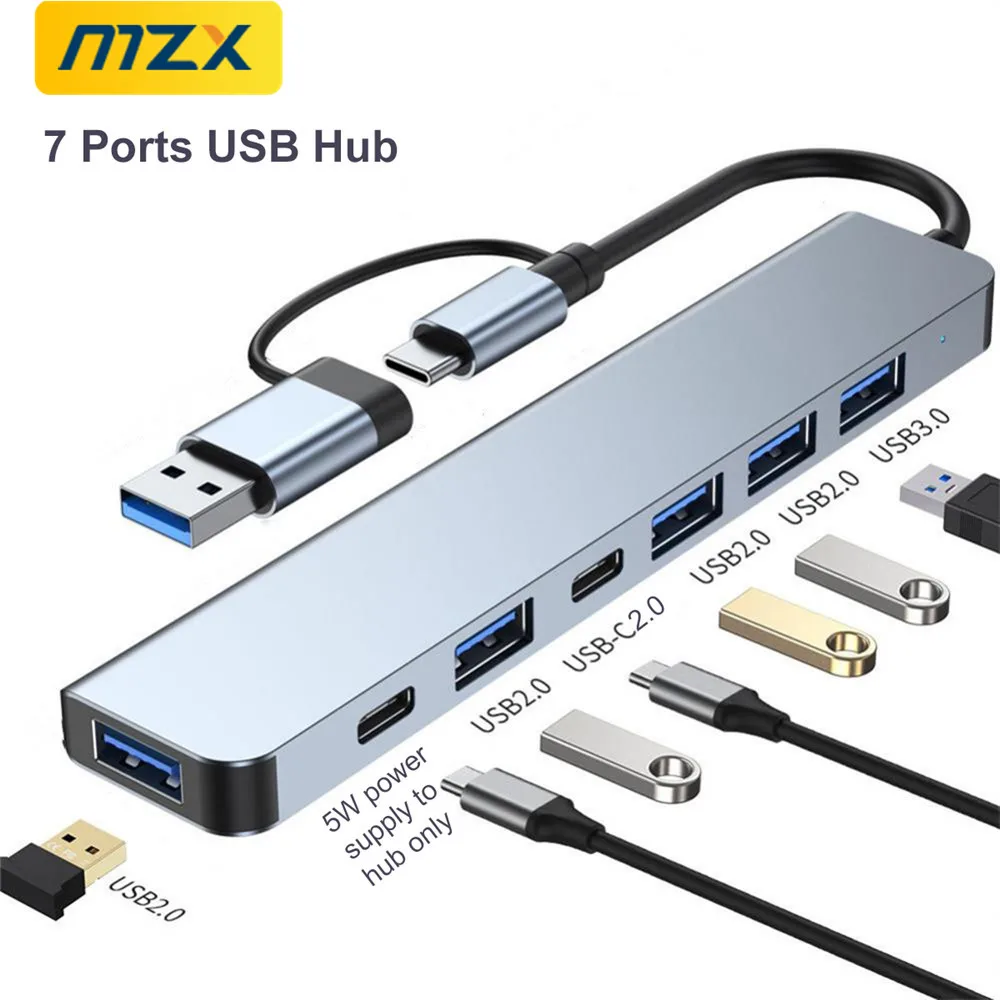 MZX 7 8 in 1 USB Hub Type A C Concentrator 3.0 2.0 Multi Adapter Multi-hub Dock Splitter Laptop PC Computer Extensor Accessories