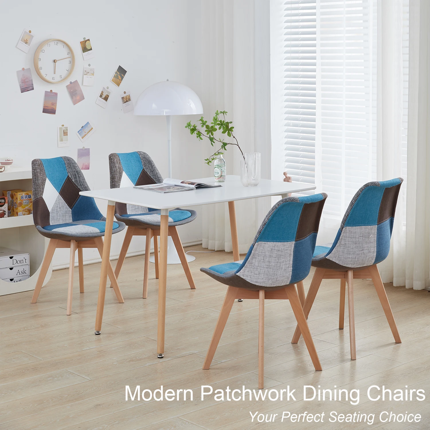 EGOONM 2/4/6 Stück Nordische Esszimmerstühle, Bunte Patchwork-Stühle mit Holzbeinen und Gepolstertem Sitz, Lounge-Stuhl für Küche und Wohnzimmer – Detail 2