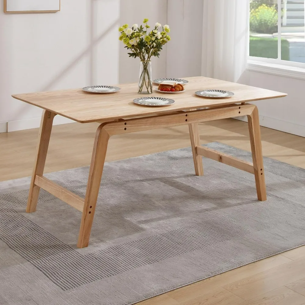 Dining Table for 4 to 6 People, Farmhouse Solid Wood Rustic Kitchen Table with Tapered-Legs, Rectangular Dinner Table