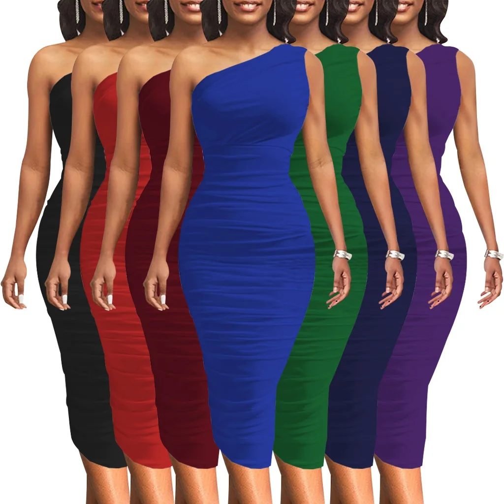 

Сексуальное цветное облегающее платье на одно плечо для женщин, модный комплект для студенток, униформа, рабочая одежда