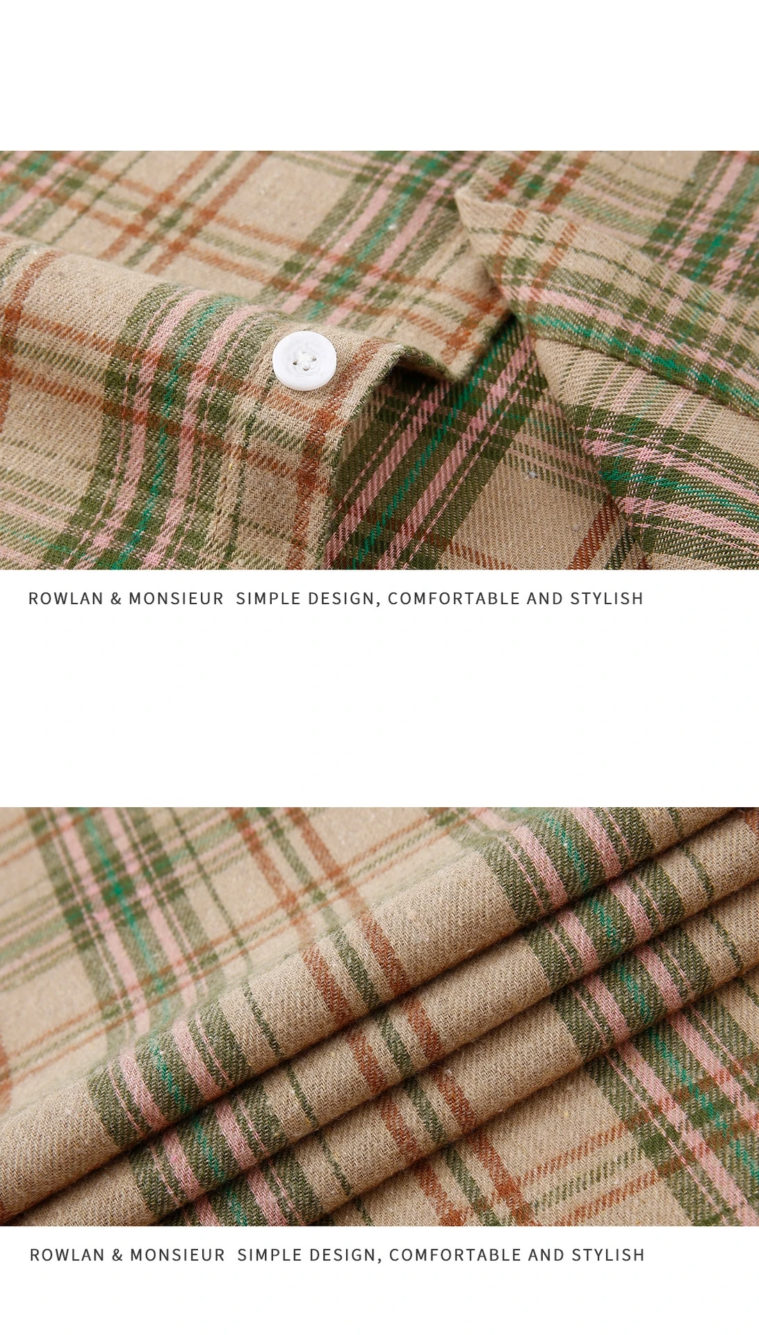 Unisex Plaid Button Down Shirt Men Women Spring Casual Long Sleeve Blue Brown Checkered Loose Fit Basic Daily Wear Top view 5