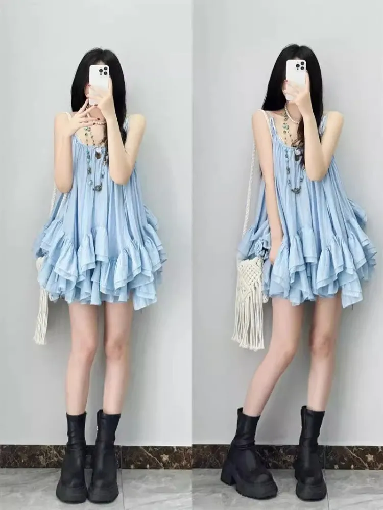 Bleu ter haut Bot ensemble femmes Unique belle plage fée T f jupe deux pièces ensemble ort Sve rond Ne