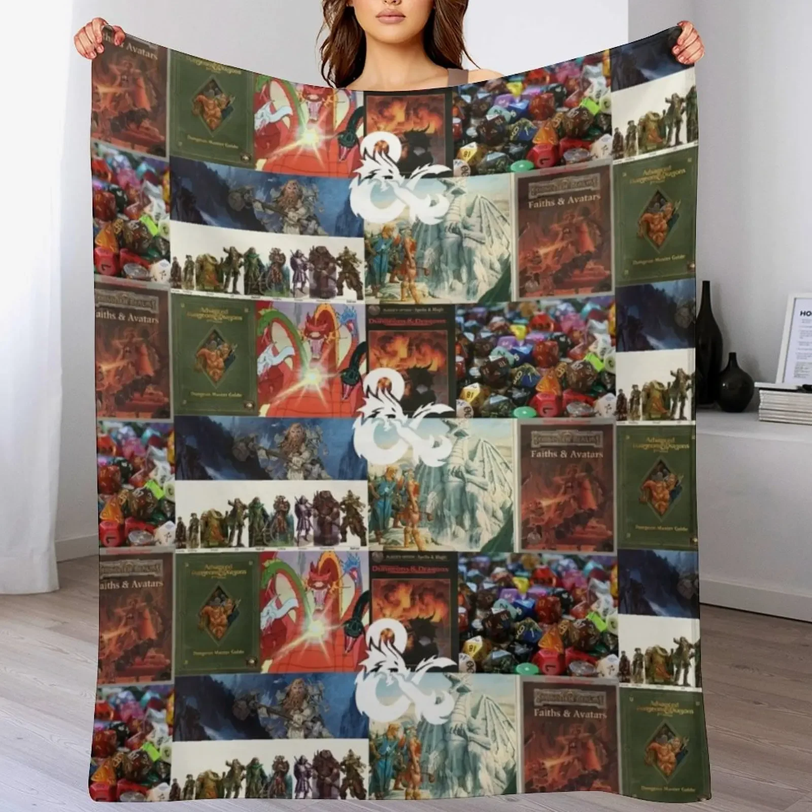 D&D Collage Throw Blanket Stylish Decor Blanket Gift for Friends Roommate
