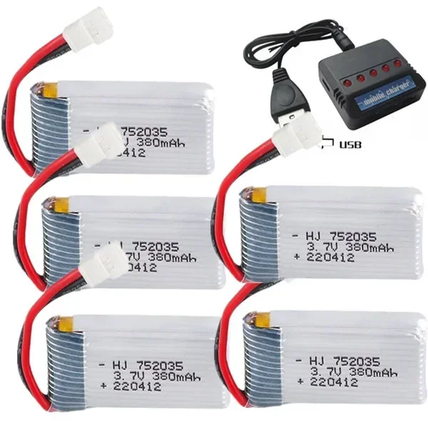 3.7V 380mAh 20C LiPo Battery for Syma X4 H107 H107C H107L X11C HS170 HS170C F180C HS170G E016H E016F V911S A120 XK A150 V966 RC