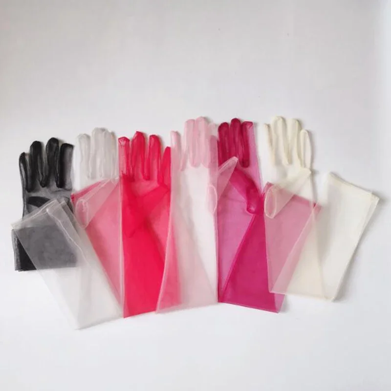 Guantes de malla transparente para mujer, manoplas largas de codo fino, Sexy, accesorio de boda, Anti-UV, para ciclismo y conducción, 55cm, novedad