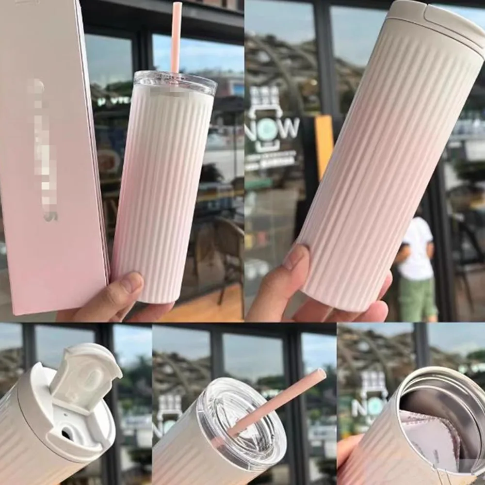 

New 2024★★★Portable French Fries Insulation Cup, Gradient Coffee, Pink, Blue, Straw