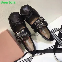 Flat With Round Toe Butterfly-knot Shoes For Female Women 2024 Autumn New Belt Buckle Design Elegant Pumps Casual Fashion Shoes