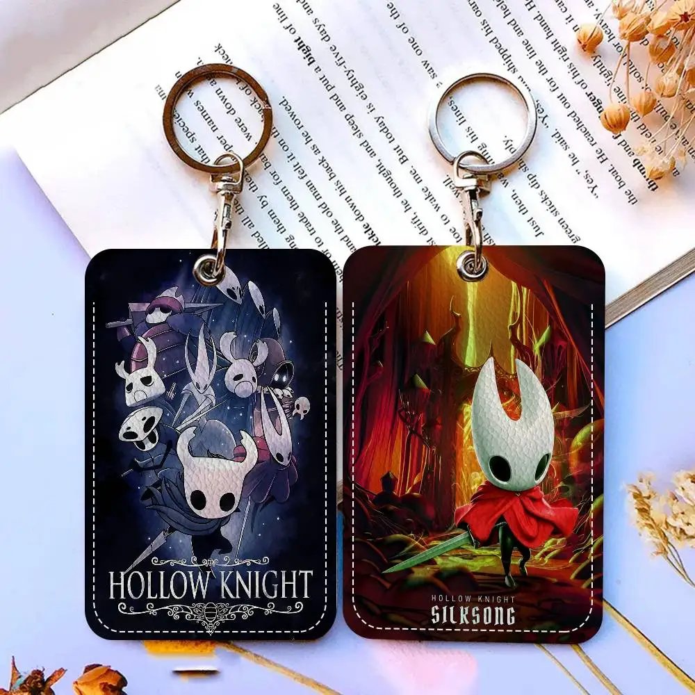 Hot Video Game Anime Hollow Knight 1Pc PU Leather Card Holder Keychain Key Ring Door Lock Access Tags ID Card