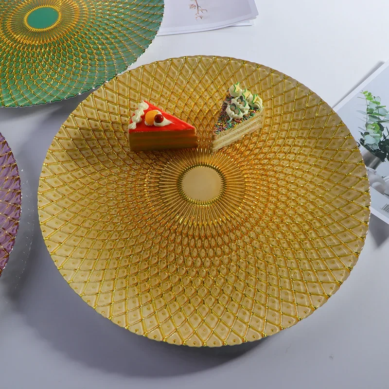 13 Inch Round Pineapple Patterned Glass Fruit Plate, Dessert Plate, Western Restaurant Display Plate, Home Kitchen, Tableware