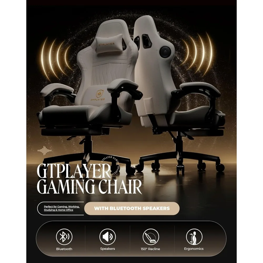 Ergonomic High-Back PC Gaming Chair with Footrest for Adults - Padded, Adult Video Game Chairs with Speakers, Comfortable Ergono