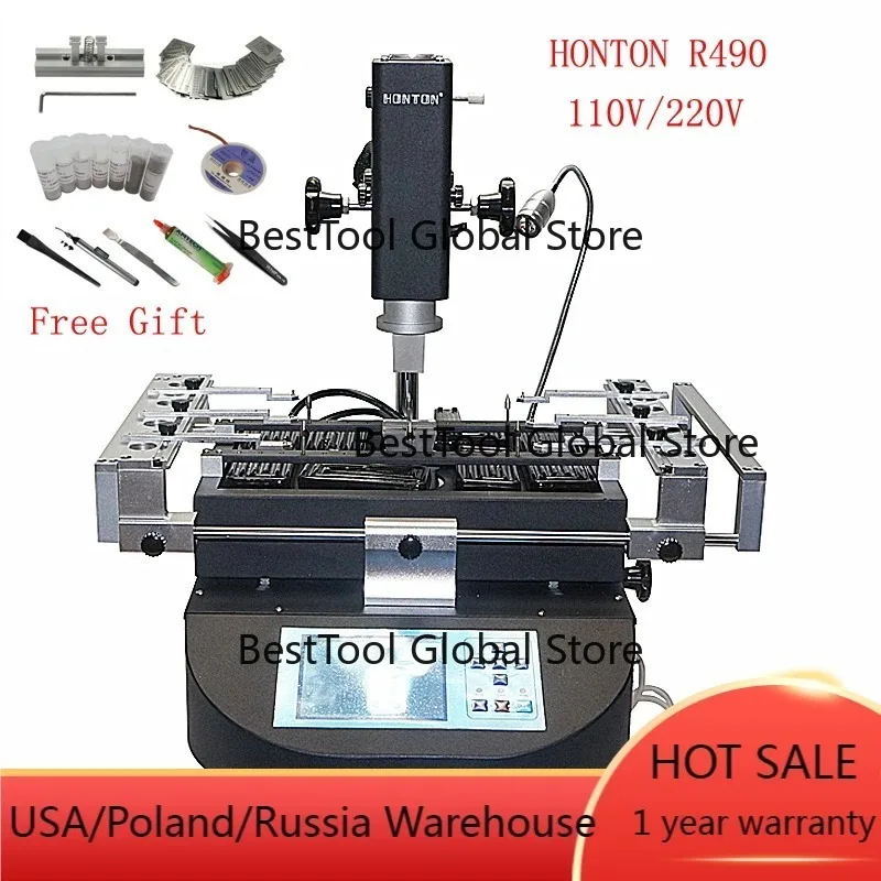 

Паяльная станция BGA R490 для ремонта микросхем с щеткой, скребком, перчаткой, фитилем, пинцетом и трафаретами для реболлинга