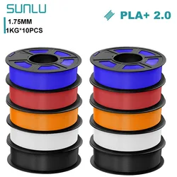 SUNLU 10KG PLA+2.0 3D Printer Filament Tougher and Stronger PLA Plus Filament 1000G/Roll 1.75mm 3D Filament Fit for FDM 3D Print