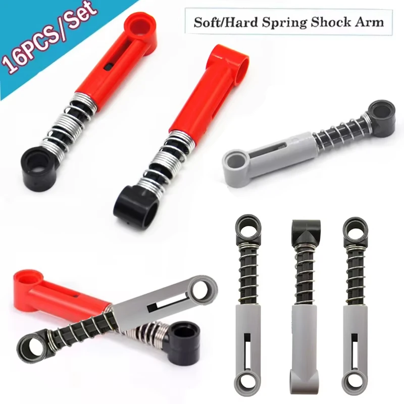 16PCS Weiche/Hard Frühling Schock Arm MOC Bausteine Technologie Teile Absorber Suspension 76537 76138 DIY Spielzeug Ziegel zubehör