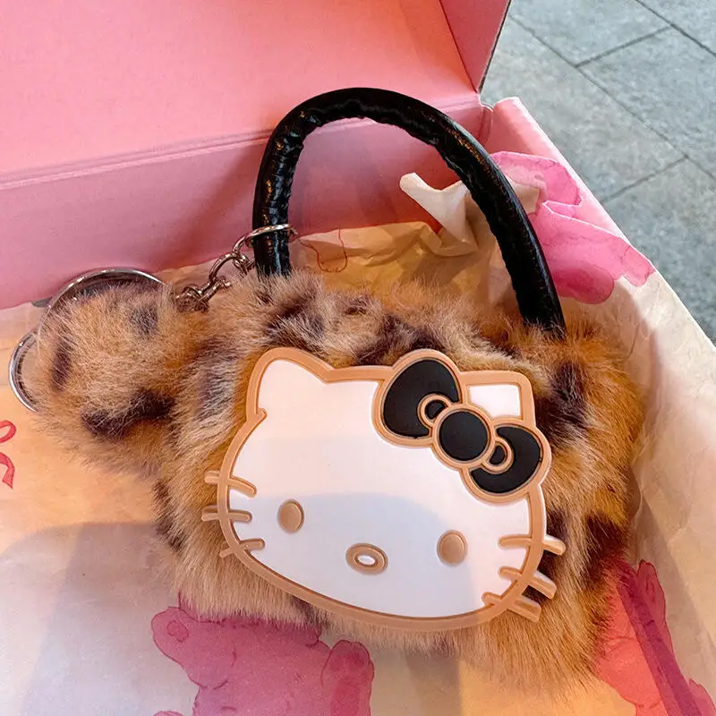 Nouveau Sanrio Hello Kitty en peluche imprimé léopard mini sac à main pendentif boule en peluche Cool fille sac à dos sac pour enfants jouets cadeaux de vacances