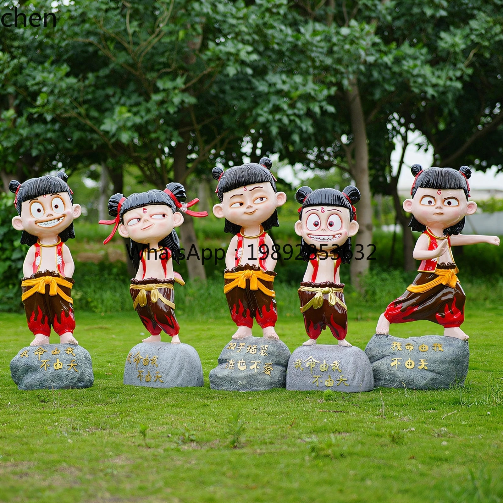 Nezha cartoon devil child haohai descended into the world fiberglass  model animation Aobing Taiyi real object ornament