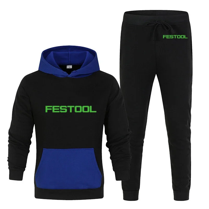 2024 Festool Tools Men's New Fashion Casual Splicing Jogger Sportswear Tracksuits Hoodies Pullover Top+Pant Sport Suits Clothing