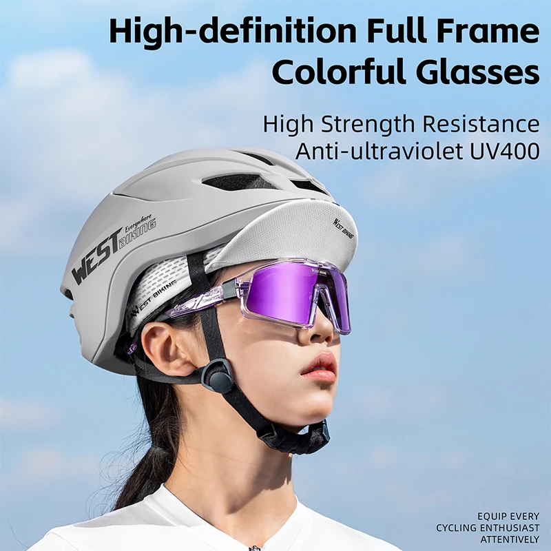 WEST BIKING ​Cycling High-definition Full Frame Colorful Glasses High Strength Resistance UV400 Outdoor Bicycle Sports Eyewear