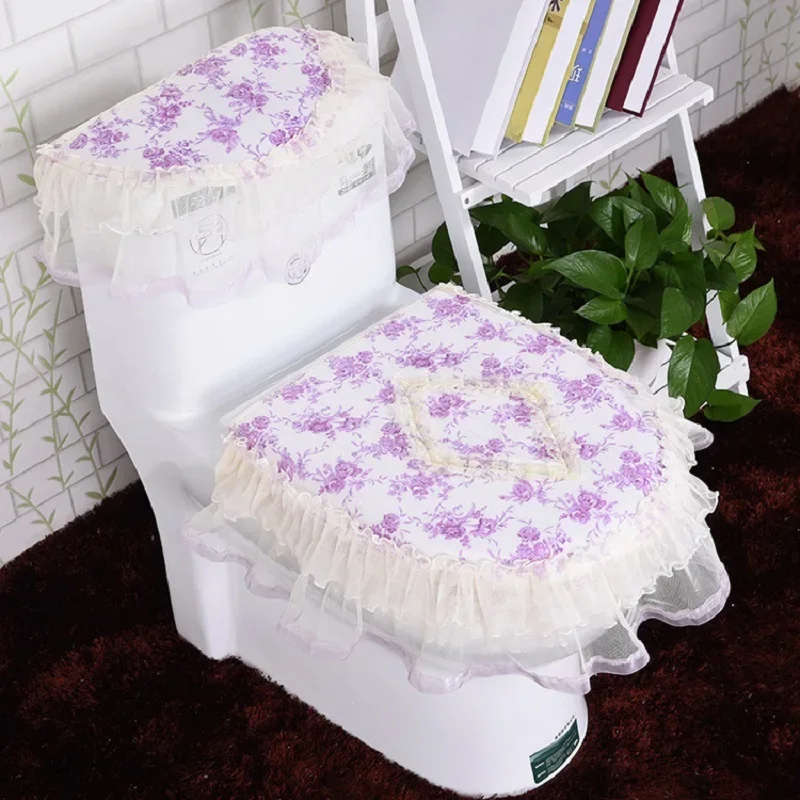 Lace Bathroom Toilet Seat Water Tank Cover Top Cover Toilet Pad Set Three-piece