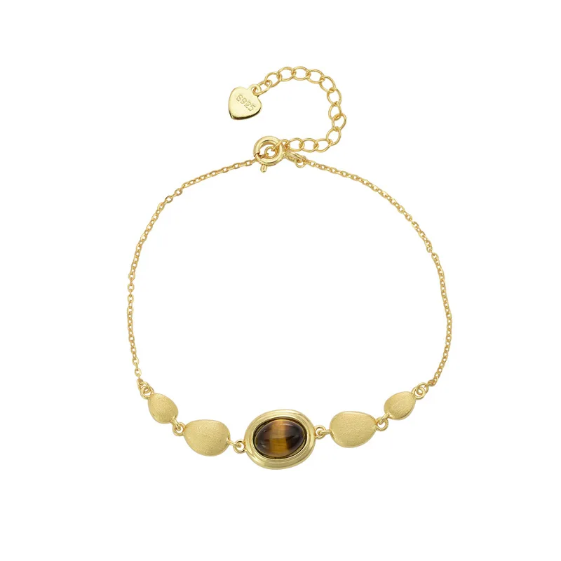 

Kitykiss Tiger Eye Stone Bracelet for Women, S925 Sterling Silver, Retro High-End Niche Exquisite Bangle