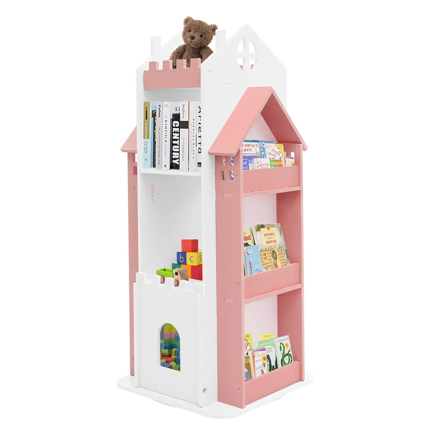 

360° Rotating Kids Bookcase Floor Tower Shelves Bedroom Living Room Customized