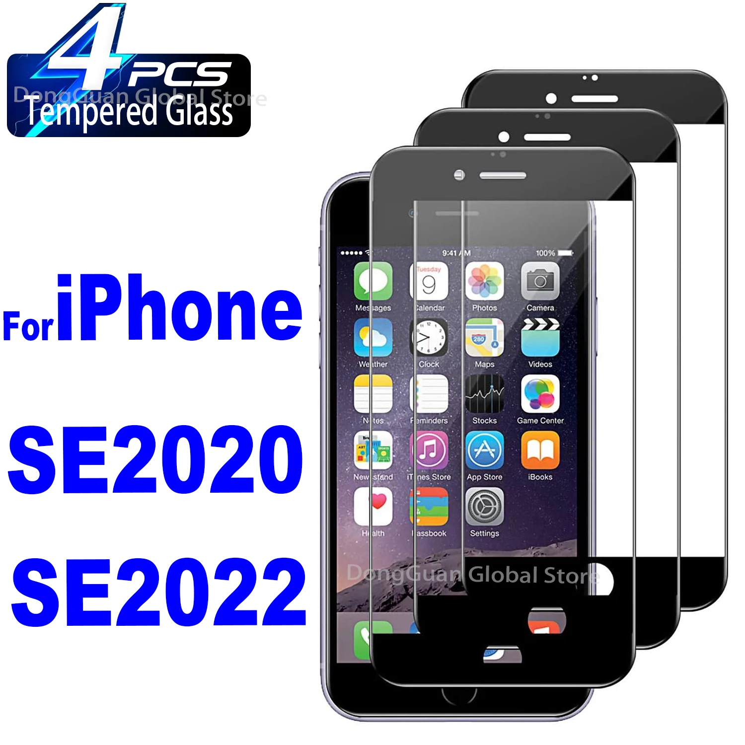 

For iPhone SE 2020 2022 Tempered Glass 1Pcs/4Pcs Black Screen Protector Glass Film