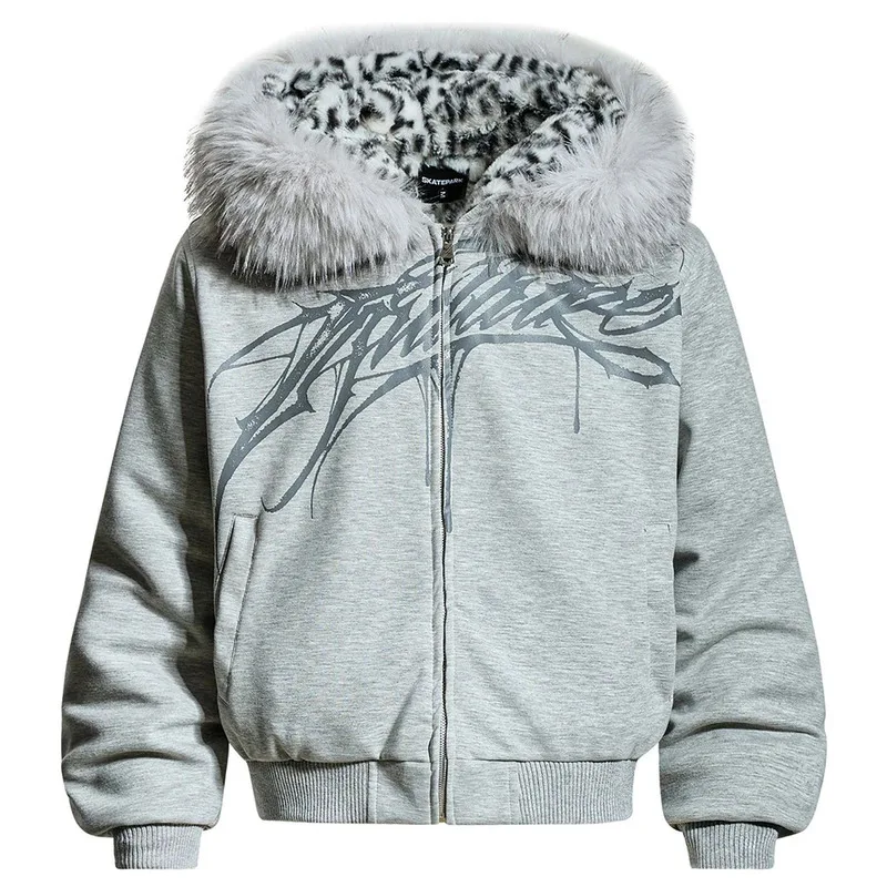 سترات شتوية بياقة من الفرو للرجال معاطف باركاس دافئة من القطيفة سترات مبطنة كبيرة الحجم ملابس الشارع سترات هاراجوكو هيب هوب #4