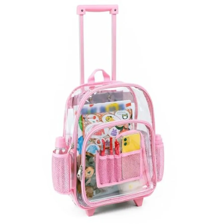 

Rolling Clear Backpack, Durable Security Transparent PVC Bookbag with Wheels, See Through Backpack for College, Work, Travel