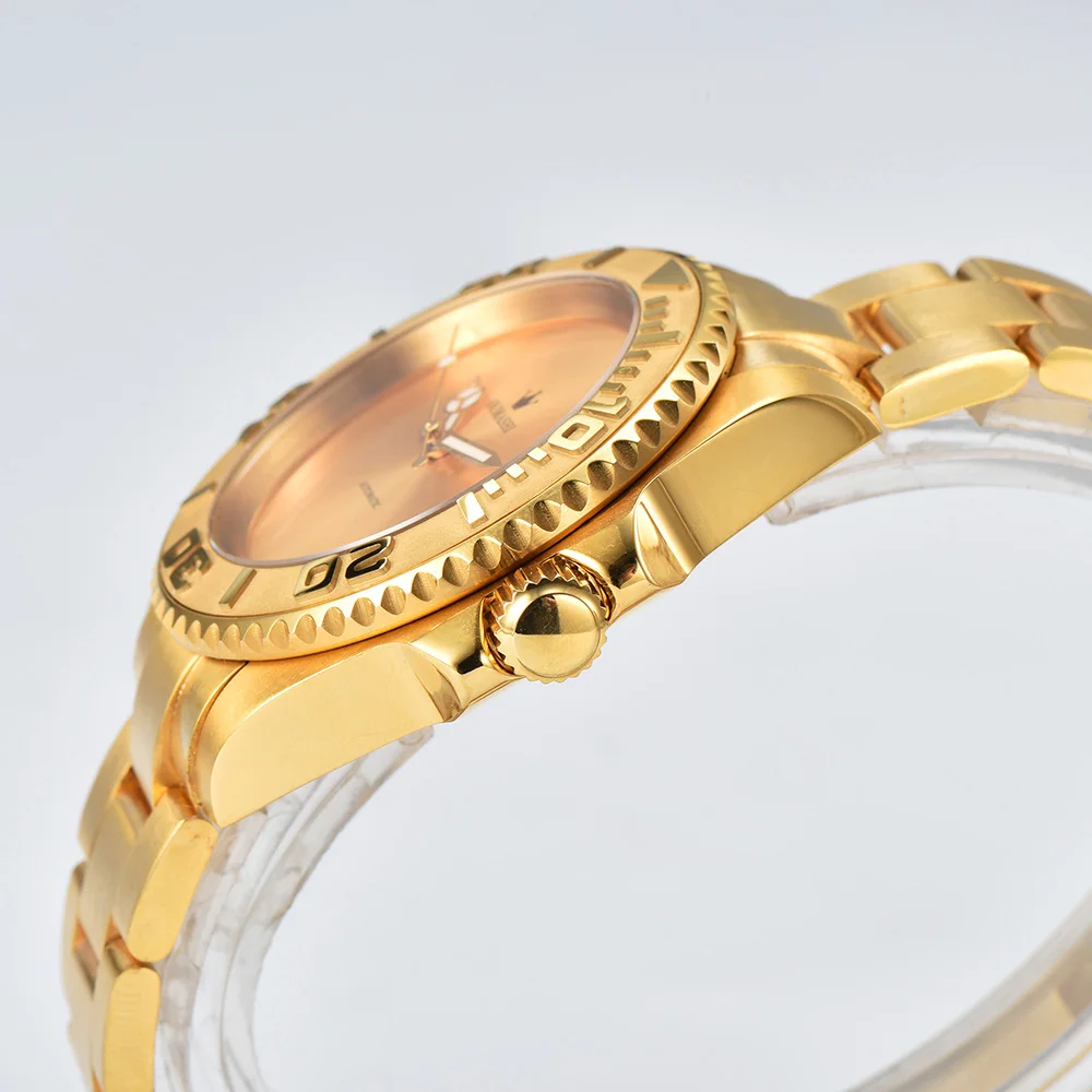 Imagem -04 - Mens Golden Luxury Automatic Machinery Nh35 Movimento Safira Vidro Aço Inoxidável 904l Impermeável