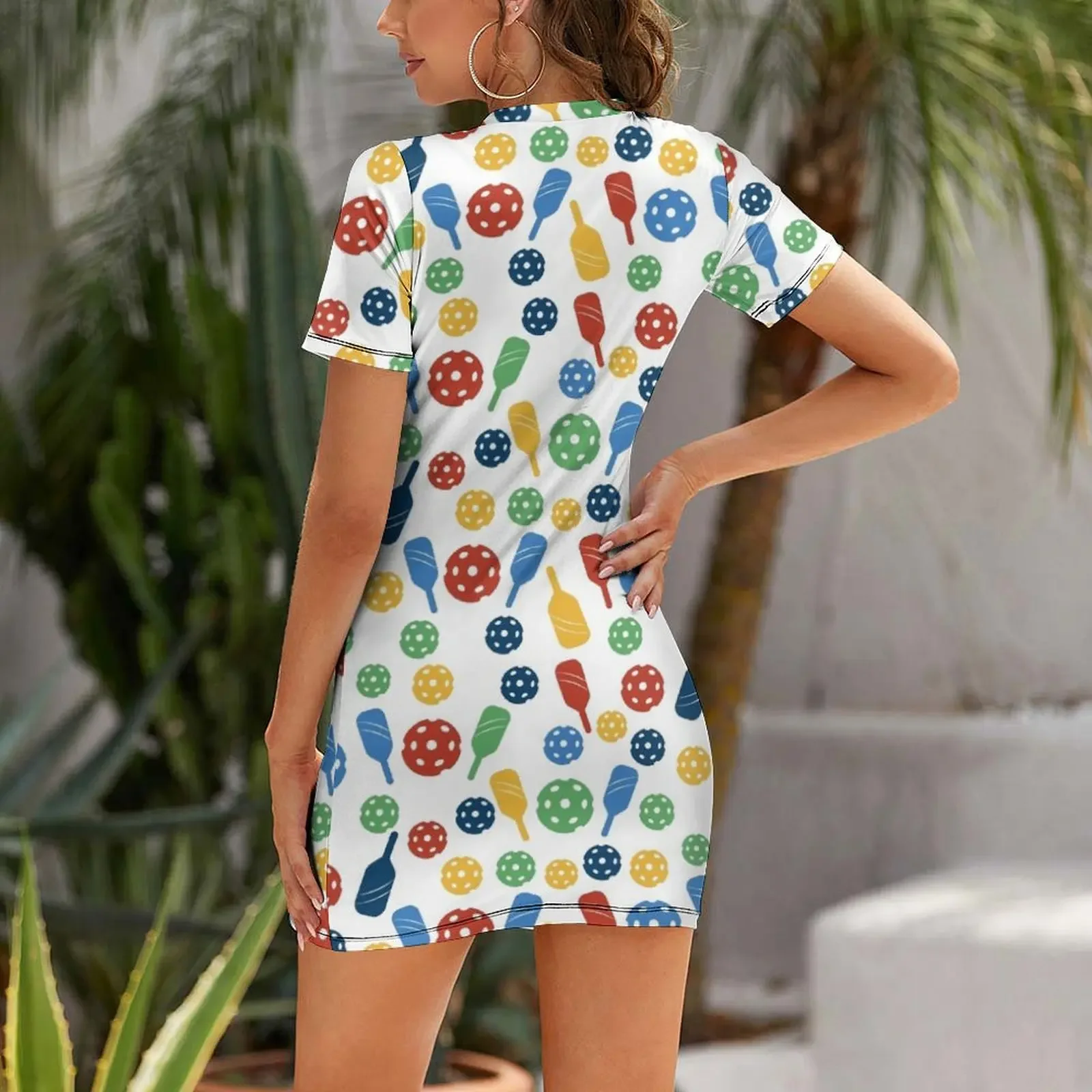 Colorful Pickle-ball Paddle Pattern Short-Sleeved Dress elegant guest wedding dress summer dress daily luxury dresses